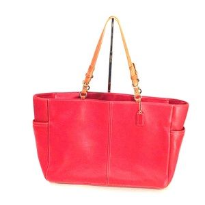COACH red pebbled leather large zip-top tote